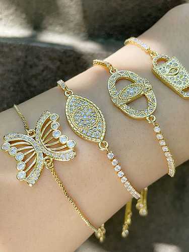 Brass Cubic Zirconia Butterfly Hip Hop Adjustable Bracelet