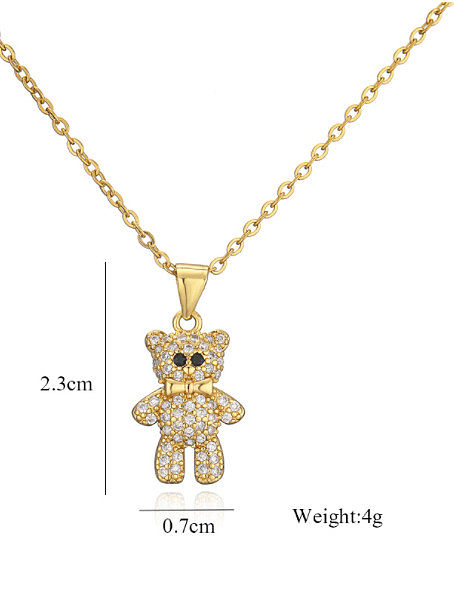 Brass Cubic Zirconia Trend Bear Pendant Necklace
