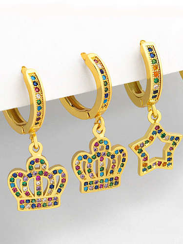 Brass Cubic Zirconia Crown Vintage Huggie Earring