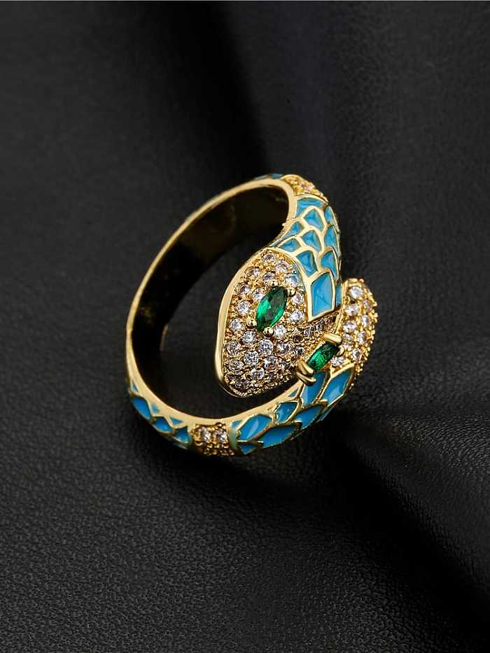 Brass Enamel Cubic Zirconia Snake Vintage Band Ring