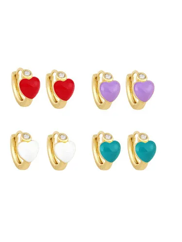 Brass Enamel Heart Minimalist Huggie Earring