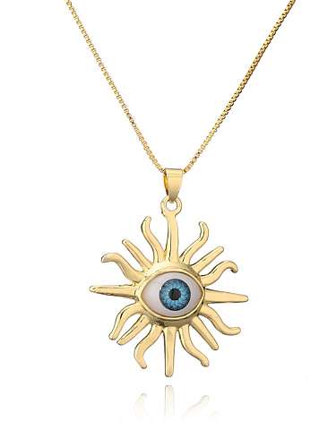 Messing Emaille Evil Eye Vintage Sun Flower Anhänger Halskette
