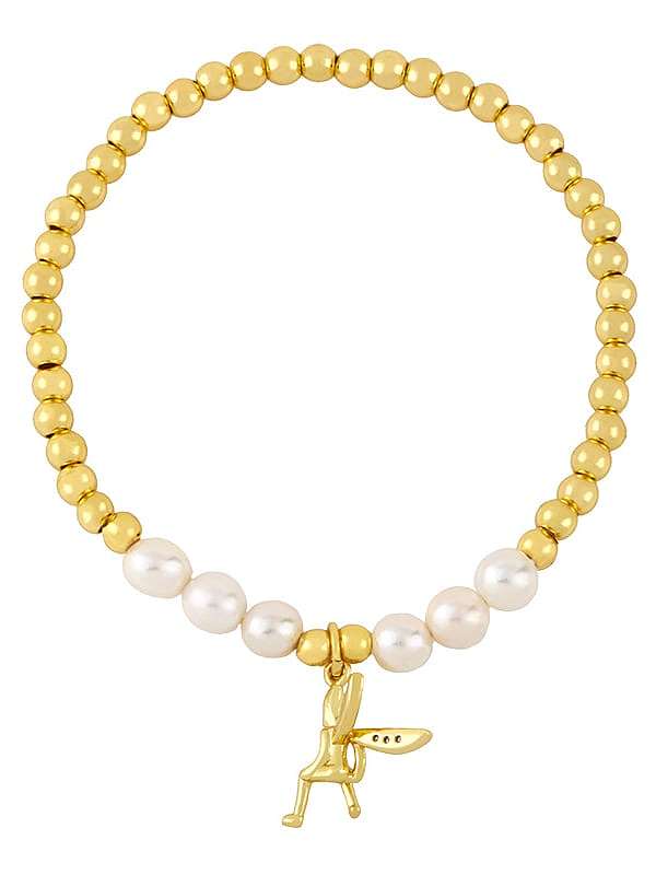 Brass Imitation Pearl Star Vintage Beaded Bracelet