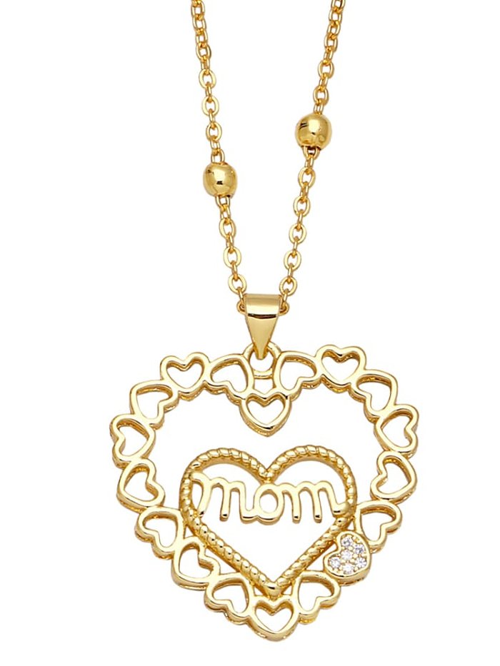 Brass Cubic Zirconia Letter Vintage Heart Pendant Necklace