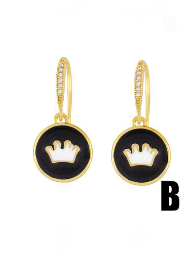 Brass Enamel Crown Vintage Huggie Earring