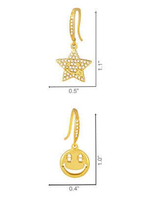 Brass Cubic Zirconia Star Hip Hop Hook Earring