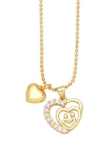 Brass Cubic Zirconia Letter Vintage Heart Pendant Necklace