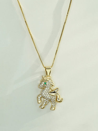 Brass Cubic Zirconia Vintage Horse Pendnat Necklace