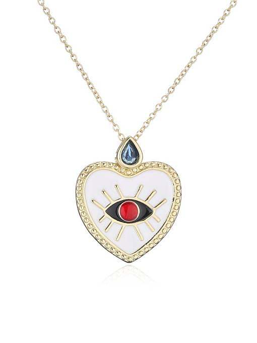 Brass Rhinestone Enamel Minimalist Heart Pendant Necklace