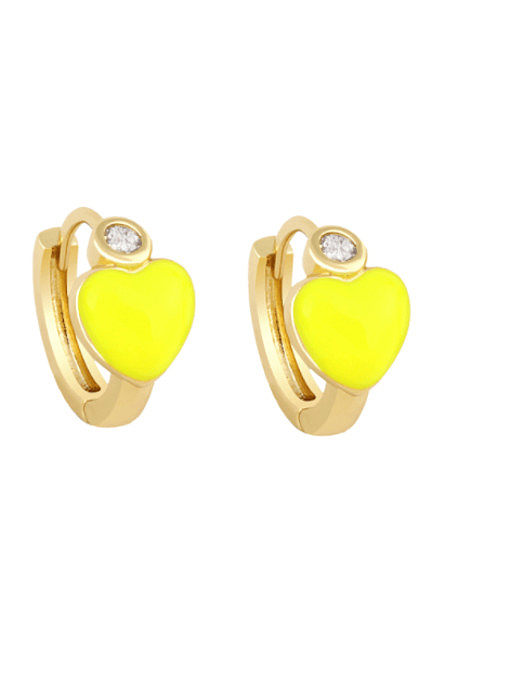 Brass Enamel Heart Minimalist Huggie Earring