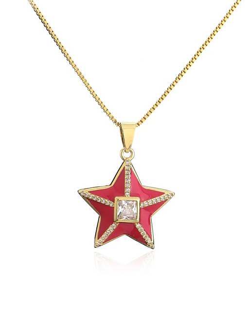 Brass Rhinestone Enamel Star Ethnic Five-pointed star Pedant Necklace