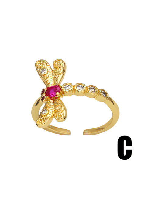 Brass Cubic Zirconia Cross Dragonfly Vintage Band Ring