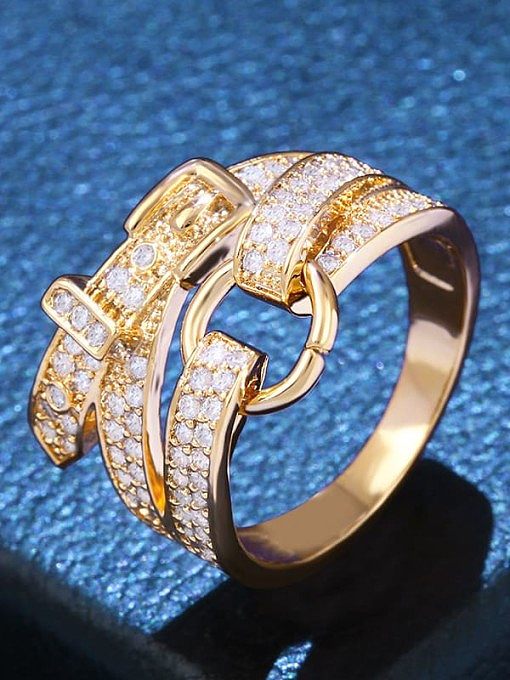 Brass Cubic Zirconia Geometric Statement Cocktail Ring