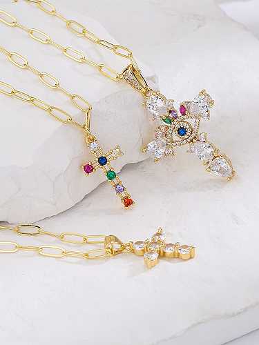 Latón Cubic Zirconia Cross Hip Hop Regligious Collar