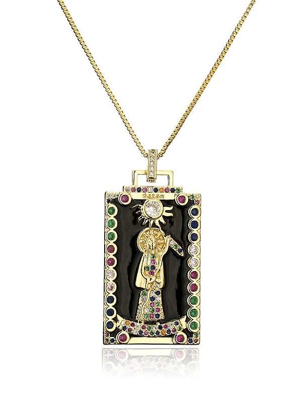 Brass Rhinestone Enamel Rectangle Vintage Priest Pendant Necklace