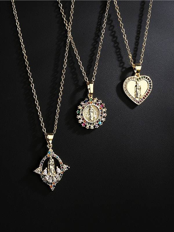 Brass Cubic Zirconia Heart Trend Regligious Virgin mary Pendant Necklace