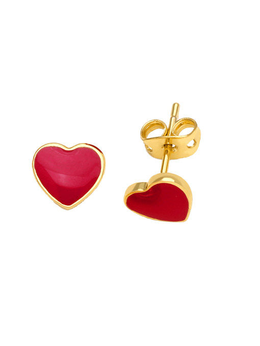 Brass Enamel Heart Minimalist Stud Earring