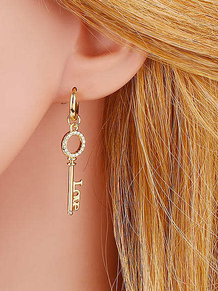 Brass Cubic Zirconia Key Vintage Huggie Earring