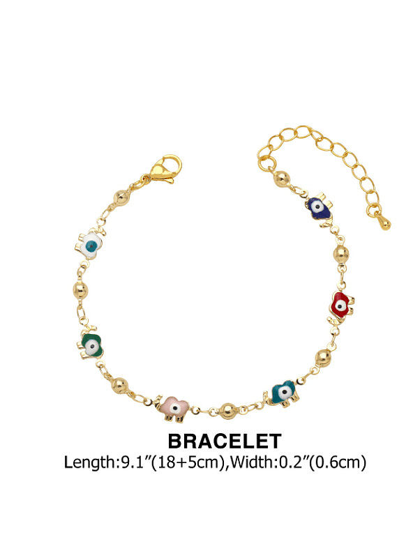 Brass Cubic Zirconia Minimalist Elephant Bracelet and Necklace Set