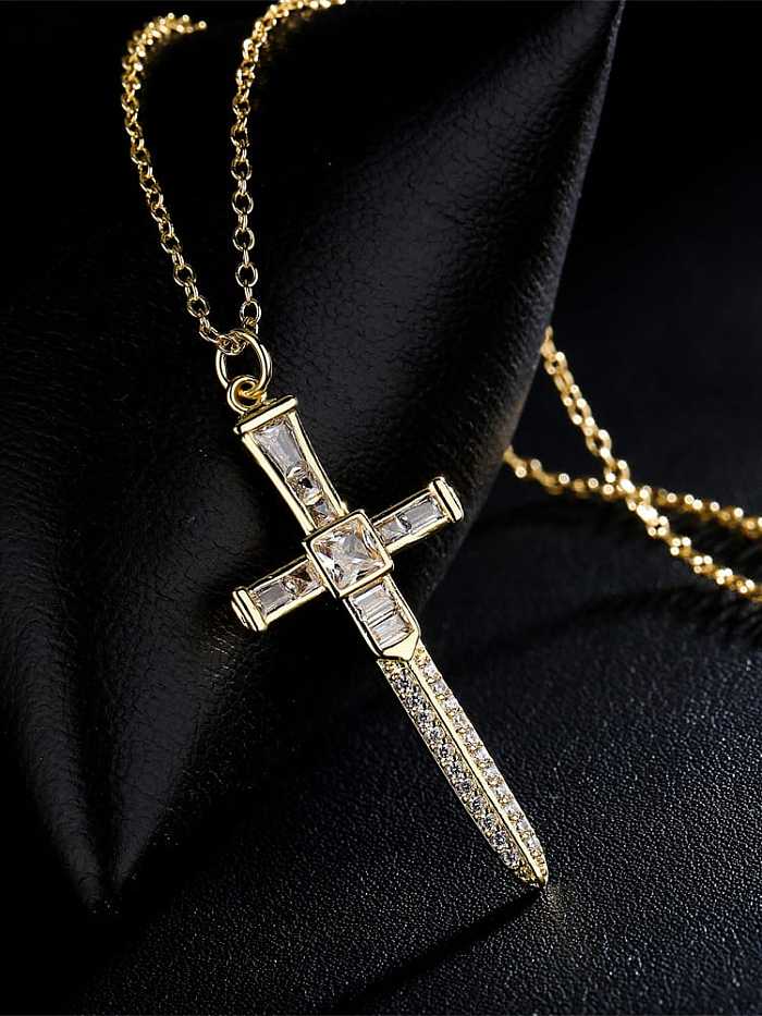 Brass Cubic Zirconia Cross Vintage Necklace