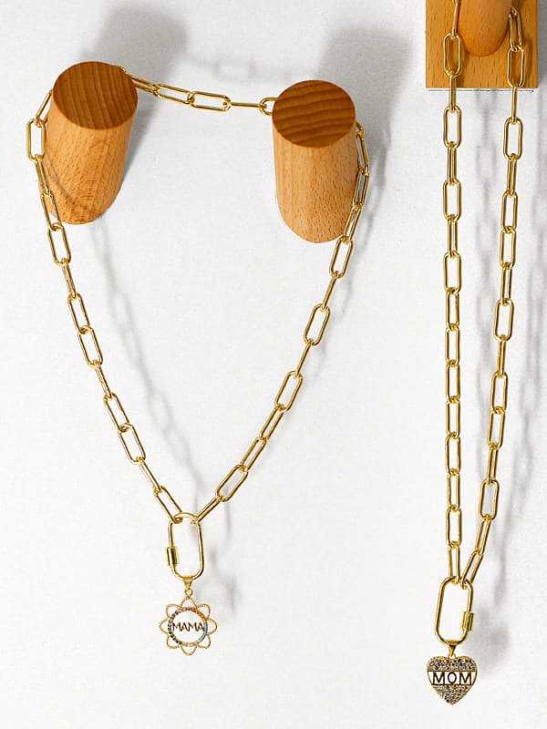 Brass Cubic Zirconia Minimalist Letter Heart Pendant Necklace
