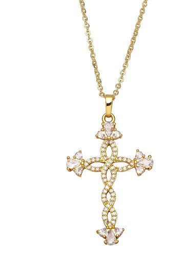 Brass Cubic Zirconia Moon Vintage Heart Pendant Necklace