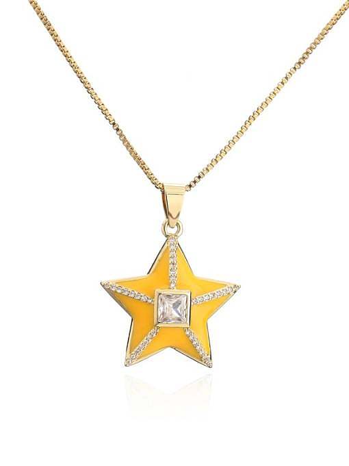 Brass Rhinestone Enamel Star Ethnic Five-pointed star Pedant Necklace