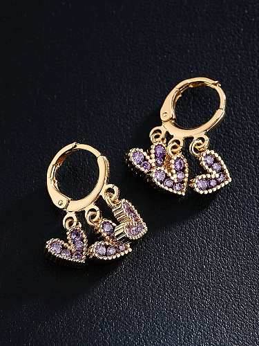 Brass Cubic Zirconia Heart Vintage Huggie Earring