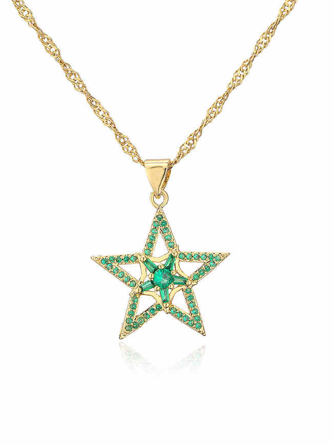 Brass Cubic Zirconia Pentagram Vintage Necklace