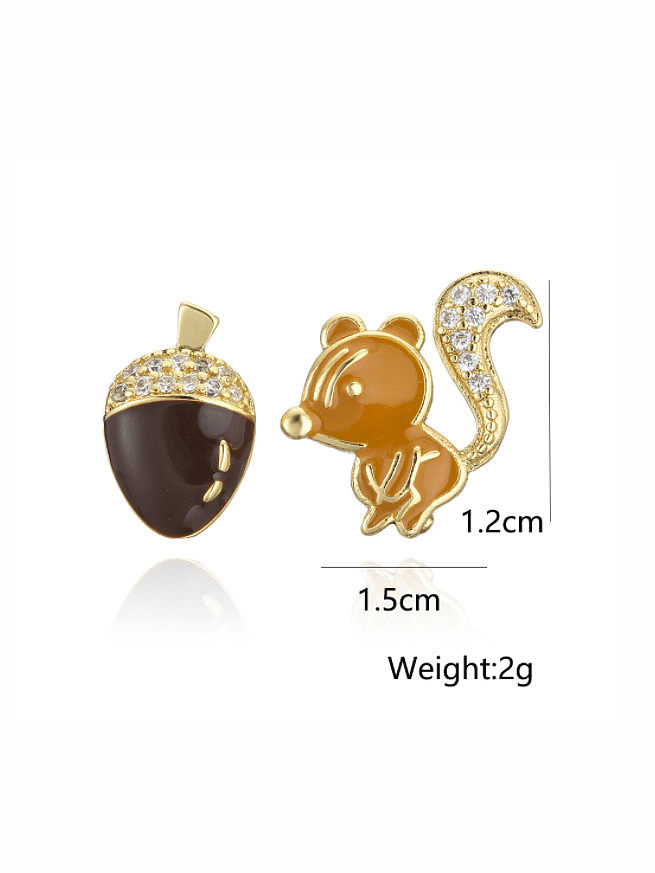 Brass Enamel asymmetrical squirrel Vintage Stud Earring