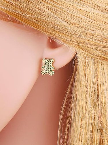 Brass Cubic Zirconia Rabbit Cute Stud Earring