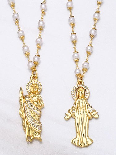 Collier pendentif en laiton cubique zircone religieux Vintage vierge marie