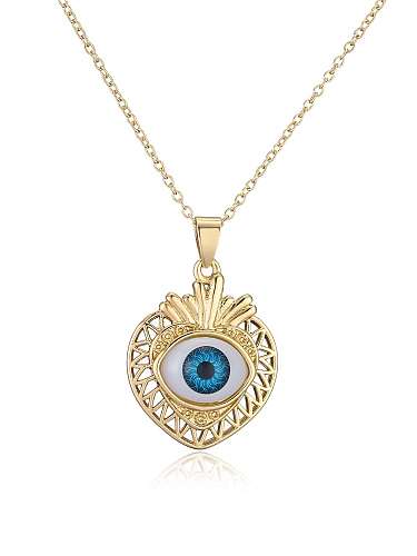 Brass Rhinestone Enamel Evil Eye Vintage Heart Pendant Necklace