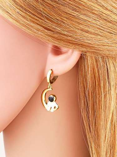 Brass Rhinestone Enamel Moon Cute Huggie Earring
