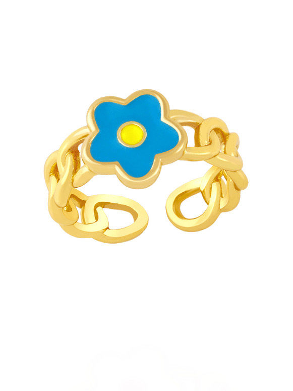 Messing-Emaille-Blumen-minimalistischer Band-Ring