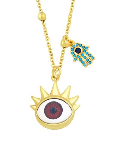 Brass Enamel Evil Eye Vintage Palm Pendant Necklace