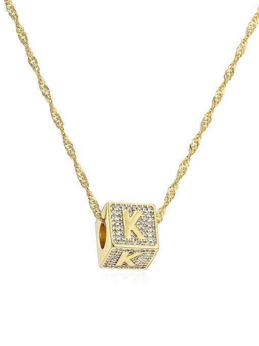 Brass Cubic Zirconia Square Hip Hop Letter Pendant Necklace