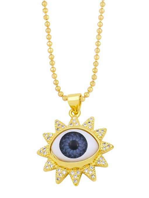 Brass Rhinestone Enamel Evil Eye Vintage Necklace