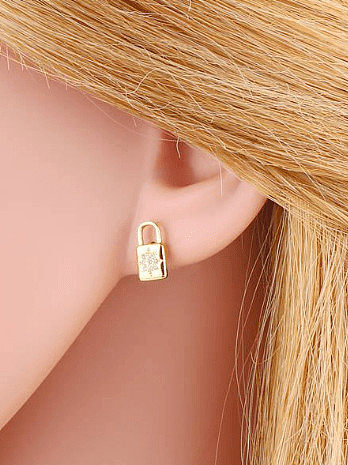 Brass Cubic Zirconia Moon Star Vintage Huggie Earring