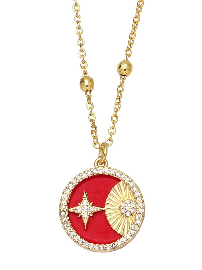 Brass Cubic Zirconia Enamel Star Vintage Necklace