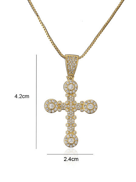 Collar Religioso Vintage con Cruz de Zirconia Cúbica de Latón
