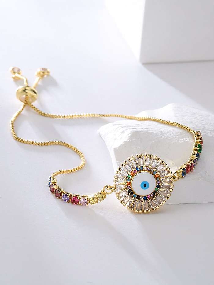 Pulsera Ajustable Vintage Mal de Ojo con Zirconia Cúbica de Latón