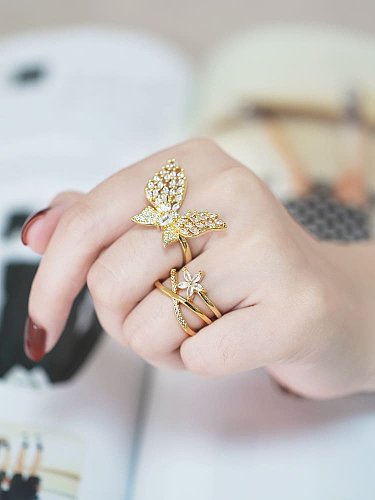 Brass Cubic Zirconia Butterfly Vintage Band Ring