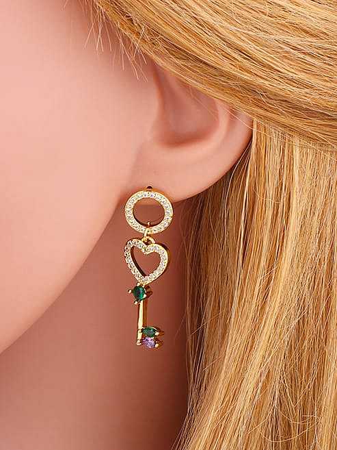 Brass Cubic Zirconia Key Vintage Stud Earring