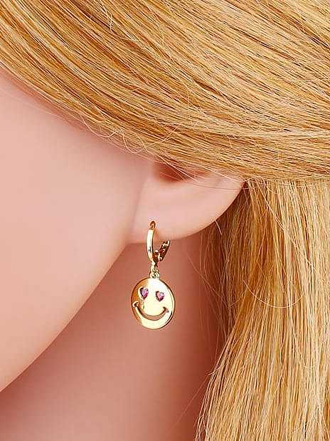 Brass Rhinestone Smiley Minimalist Huggie Earring
