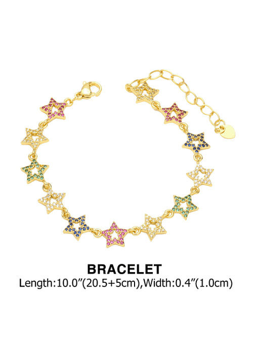 Brass Cubic Zirconia Vintage Pentagram Bracelet and Necklace Set