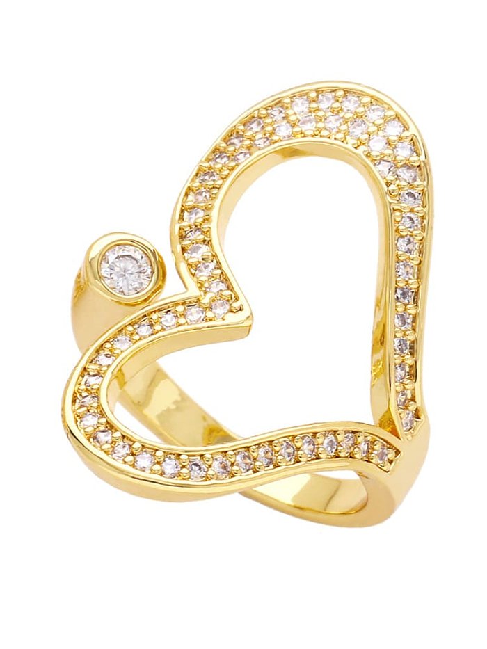 Brass Cubic Zirconia Hollow Heart Vintage Band Ring