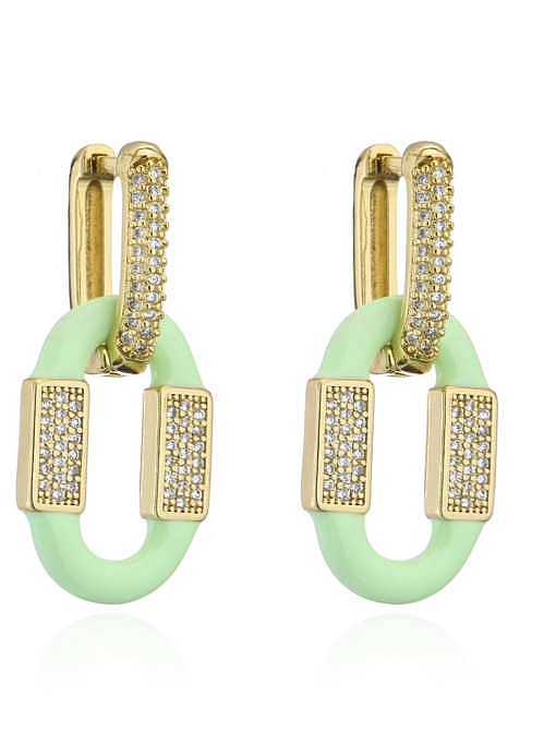 Brass Cubic Zirconia Enamel Geometric Minimalist Huggie Earring