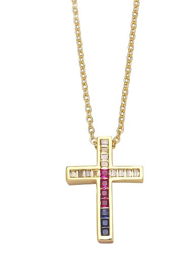 Brass Cubic Zirconia Cross Vintage Regligious Necklace