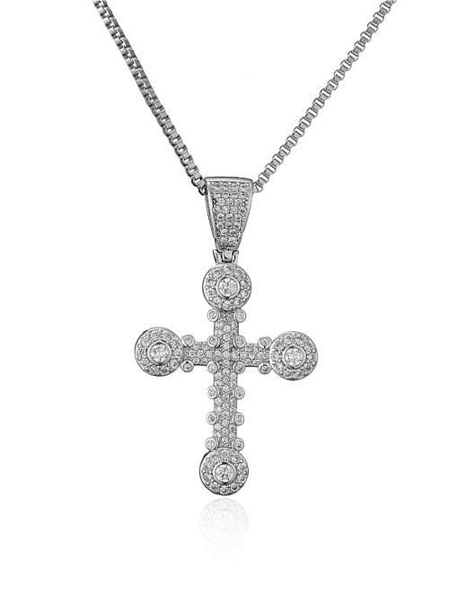 Collar Religioso Vintage con Cruz de Zirconia Cúbica de Latón